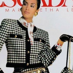 Vintage 1980’s ESCADA Margaretha Ley Black White Wool Blend Plaid Women’s Jacket